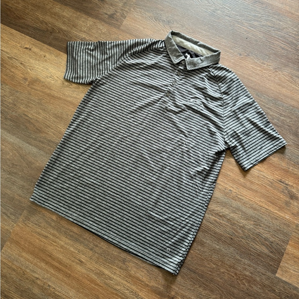 Anderson Ord Men's Gray Black Striped Golf Polo Short Sleeved‎ Shirt Size Large